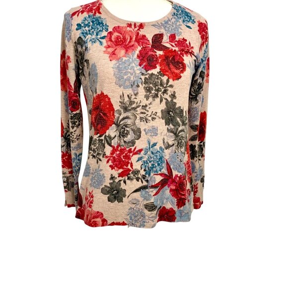 Cottagecore Rosebud Button 3/4 Sleeve Knit Pullover Sweater Top XS Muted Boho - Picture 1 of 10